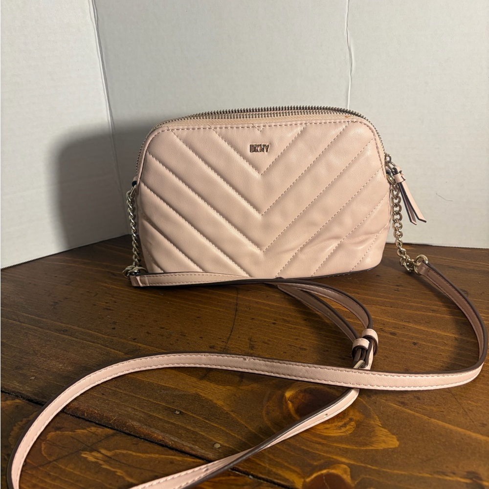 DKNY Blush Pink Quilted Leather Crossbody Bag